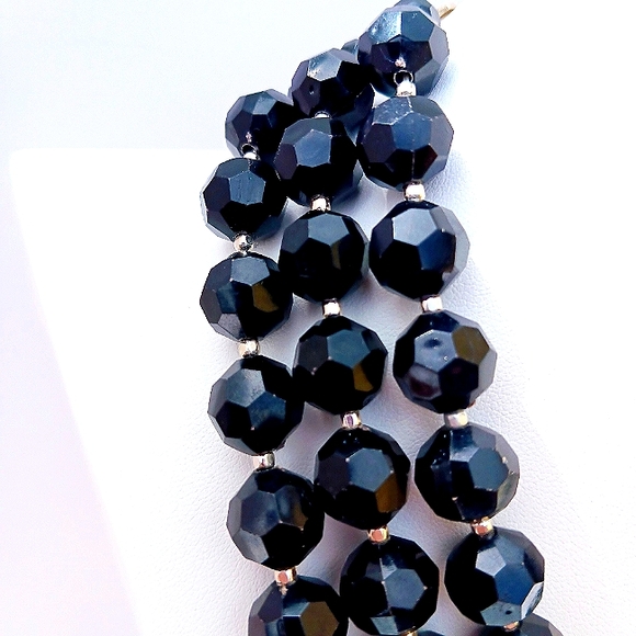 3 STRAND NECKLACE Vintage resin plastic Hong Kong black silvertone 17" - Picture 3 of 7